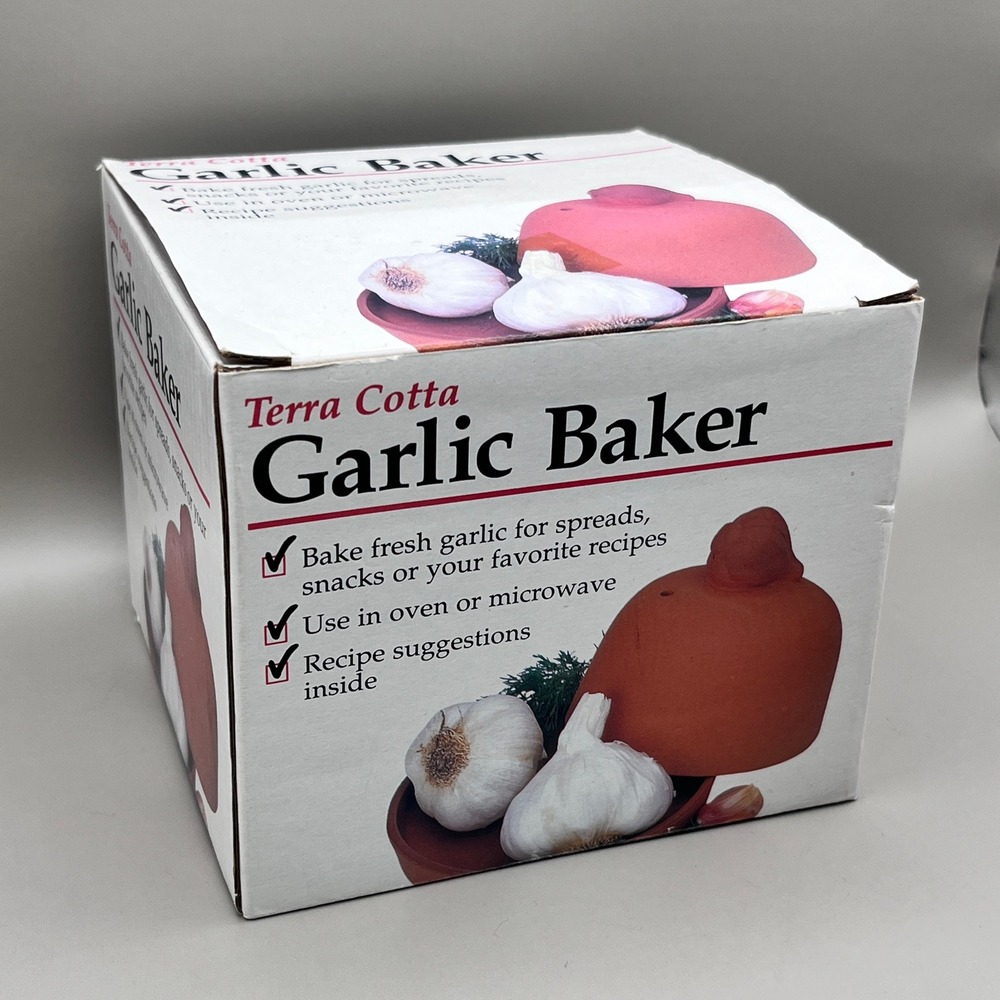 Vtg Corning Revere Terra‎ Cotta Garlic Baker Kitchen Decor Utensil In Box 3.25"
